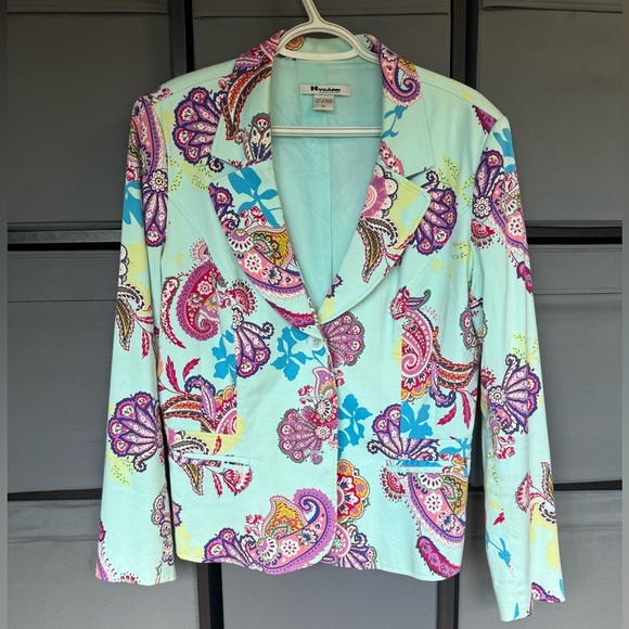 Peter Nygard Teal Paisley Blazer - Picture 3 of 9